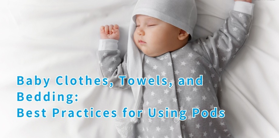 Baby Clothes, Towels, and Bedding: Best Practices for Using Pods A baby wearing gray clothes is sleeping on a white mattress